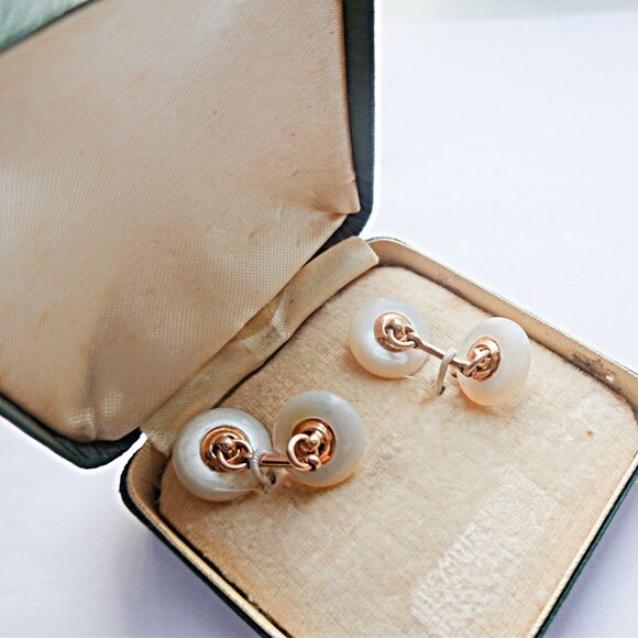 Vintage 14k Solid Gold Mother Of Pearl Cufflinks - Picture 2 of 2